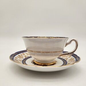 Royal Grafton Rare Fine Bone China 1840 Tea Cup Saucer Cobalt Blue Gilded Floral